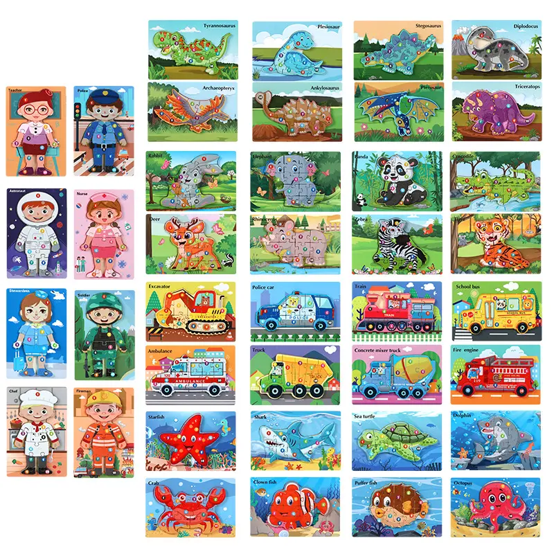 Children Animal 3D Wooden Jigsaw Puzzle Spielzeug Montessori Educational Learning Game Toys For Baby Toddlers Kids