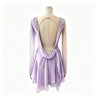 Robe de patinage artistique en strass lavande, dos nu, manches longues, en maille, costume de compétition de patinage sur glace, personnalisé pour filles et femmes