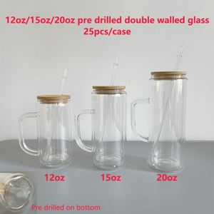 Custom Sublimation <b>Double</b> <b>Wall</b> Can With Handle 12Oz 15Oz 20Oz Pre Drilled Glass Snow Globe Tumbler <b>Mugs</b> - Product Image 2