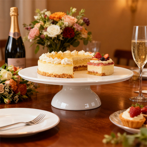 Support à gâteau rond en céramique décoratif sur pied haut pour restaurant, <span class=keywords><strong>anniversaire</strong></span>, mariage, présentation de cupcakes, plateau à gâteau, assiette à dessert - Product Image 1