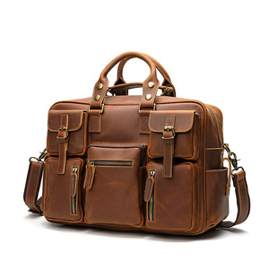 Porte-Documents en <span class=keywords><strong>Cuir</strong></span> Véritable de Vachette Pleine Fleur pour Hommes, Sac à Main Bandoulière Grande Capacité, Multi-Poches Idéal pour Voyage et Affaires - Product Image 1