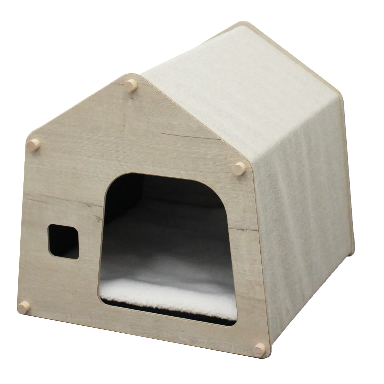 modern foldable small mdf cardboard indoor dog cat scratcher house wood