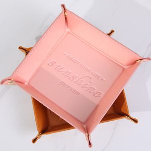 Boîte de rangement pliable en cuir Sunshine, carrée, rose, orange, marron, organiseur de cosmétiques et de bijoux, support de clés pour bureau, entrée, voiture - Product Image 1