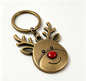 Llavero Metálico de Reno Festivo, Colgante de Nariz Roja de Latón Antiguo, Regalo para Fiesta de Navidad - Product Image 1