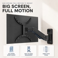 DMP GS102L-SW Gas Spring Full Motion TV Wall Mount Hitam Matte Metal Screen Mount untuk Layar 23-65 Inci