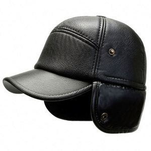 Gorras de béisbol de lona para otoño e invierno, cálidas y gruesas, para deportes al aire libre, para hombres de mediana edad y mayores, con gran protección y visera tipo pico de pato. - Product Image 3