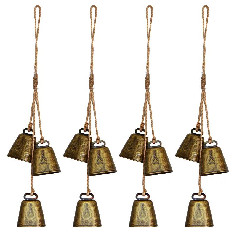 Christmas Decor Iron Bell Chime with 3 Large Vintage Cow Bells on Rope Rustic Large Wall Hanging Decor Pendant Home Supplies