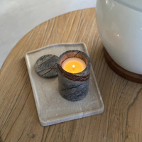 Stonekocc Plateau trapézoïdal en marbre naturel beige 23x18cm-Rangement de salle de bain de style nordique pour bijoux aromathérapie multifonction
