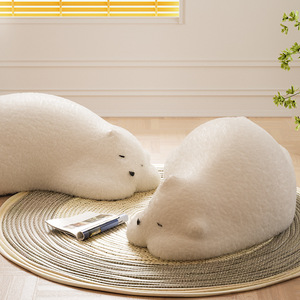 Taburete de peluche Sleepy Bear, silla blanca suave con forma de animal para niños y adultos, decoración para sala de estar - Product Image 4