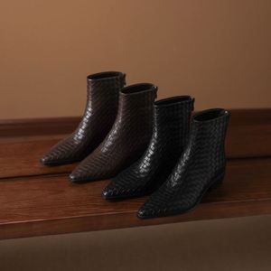 Cialisa Big Size 48 Shoes Fashion Weave <strong>Women</strong> Ankle <strong>Boots</strong> 2025 Autumn Winter Pointed Toe Dress Zipper Lady Mid Heel Short <strong>Boots</strong> - Product Image 5