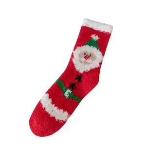 Custom Logo High Quality Thick Warm Socks Christmas Sherpa Fleece Lined Thermal Socks Fuzzy Slipper Socks