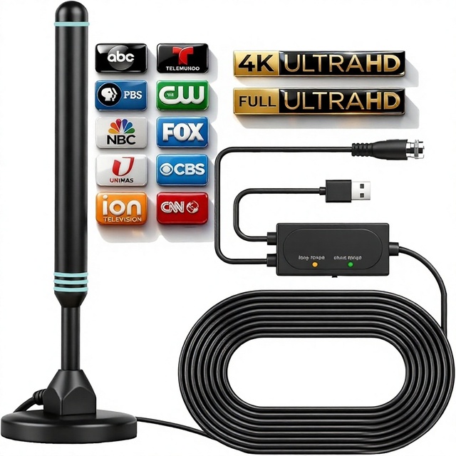 Digital Smart TV Indoor Antenna with Magnetic Base 5m UHF/VHF Amplifier Supports 4K/1080p