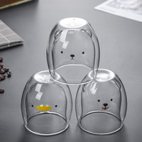 Usine En Gros Dessin Animé Ours Tasses Double Paroi Tasse En Verre Isolé Tasses Espresso Double Paroi Tasse À Café Tasse À Thé