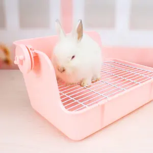 Wholesale Small Animal Cleaning Accessories Rabbit Toilet Set Rabbit Waste Tray With Anti Spray Urine Baffle
