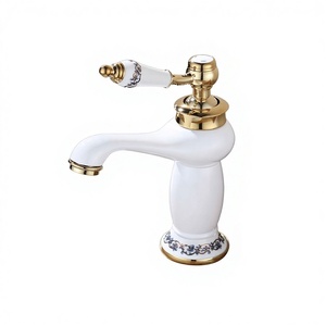 Grifo de porcelana estilo europeo para baño, acabado blanco horneado, chapado al vacío en titanio, para lavabo de encimera, agua fría y caliente, un solo orificio - Product Image 1