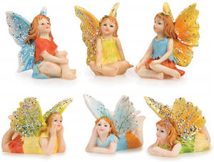 In <span class=keywords><strong>resina</strong></span> In Miniatura Fata <span class=keywords><strong>Giardino</strong></span> 6pc <span class=keywords><strong>Set</strong></span>-Piccolo Seduta Fate e Volo di Piatto Fairies Colorful Pixie Abiti - Product Image 4