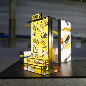 Cabine de exposição personalizada para feiras comerciais, caixa de luz para publicidade, balcão de metal com caixa de luz em tecido