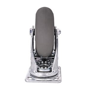 Leise Verzinkte Eisen Nicht-Markierende Kunststoff TPR Schwerlast-Schwenkrollen mit Feststellbremse 6 Zoll Graue Maschinenrollen - Product Image 3