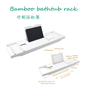 Bamboo Bathtub Rack Telescopic Wine Tray Holder Multi Functional <b>Tablet</b> Phone <b>Stand</b> Bathroom Storage Rack Retractable Movable - Product Image 3