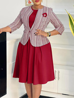 Tenues d'hiver grande taille pour femmes, ensemble veste à manches longues imprimée + robe de bureau pour femmes, robes d'église africaines pour femmes