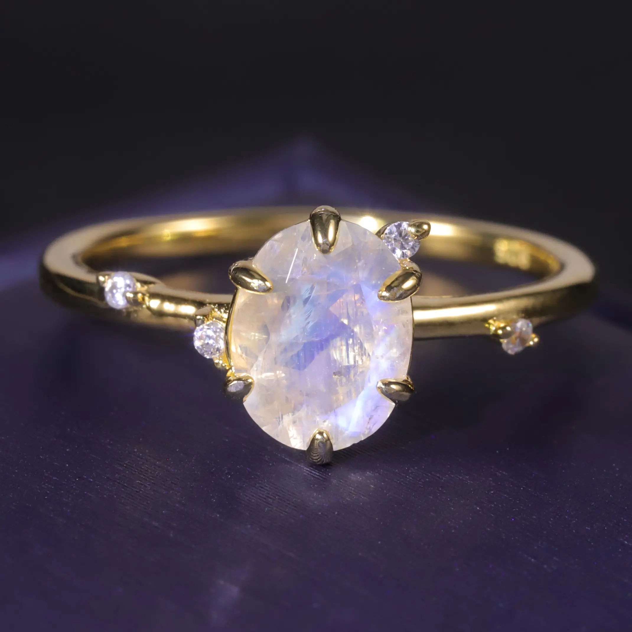 OL1041 pemasok permata kustom indah 925 cincin pertunangan wanita perak murni cincin batu bulan berlapis emas