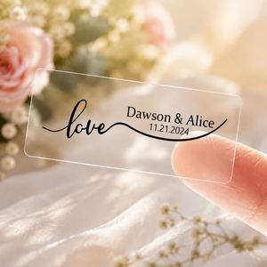 Personalized Clear Wedding Stickers Custom Favor Labels for Gifts, Names & Date Customization, Candle Jars, Cups, Favor Boxes - Product Image 1