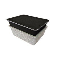 Grands bacs de rangement en feutre thermoformé au design moderne avec couvercle et cubes, bac à jouets noir en tissu non tissé 100 % polyester