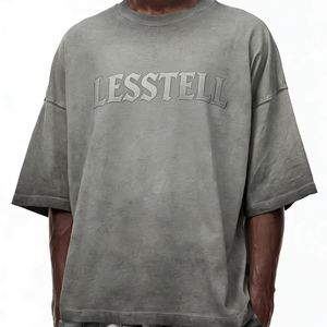 T-shirt brodé 3D LTD-MT1060 Creative Brain Quiet Luxury Snow Wash, coupe ample tendance, 320 GSM, usine vérifiée - Product Image 1