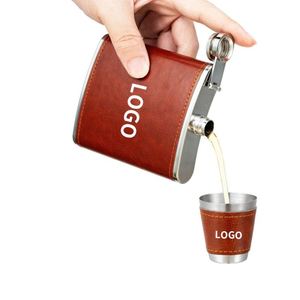 Ensemble cadeau de flacon à vin de haute qualité, personnalisé, 7 oz, en cuir, confortable à tenir, flacon à vin en acier inoxydable, ensemble cadeau pour les voyages - Product Image 6