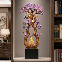 Arbre de richesse en résine en forme de gourde, grand ornement de bureau élégant, pierre d'améthyste naturelle, cadeau de pendaison de crémaillère, apportant une énergie violette porteuse de bon augure