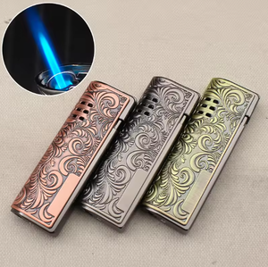 Encendedor de antorcha de llama de chorro de Metal con patrón de relieve Retro de diseño creativo ajustable con embalaje de logotipo para cigarrillos de Gas al por mayor - Product Image 1
