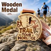 Médaille en bois gravée au laser 3D personnalisée pour la course à pied sur sentier