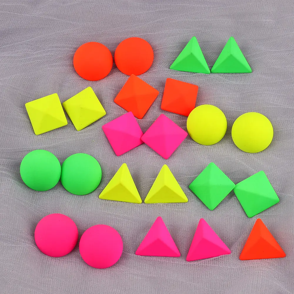 Anting-anting Resin geometris manis temperamen anting-anting kancing akrilik segitiga persegi bulat 3D permukaan Matte buram Neon