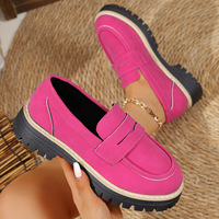 Chaussures basses transfrontalières tendance pour femmes, nouvelle collection hiver 2025, style britannique, semelle épaisse, mocassins à talon, dessus en PU, semelle extérieure en caoutchouc