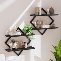 Étagère murale en fer forgé en forme de diamant, idéale pour le rangement dans les cuisines, les salons, les entrées, etc.