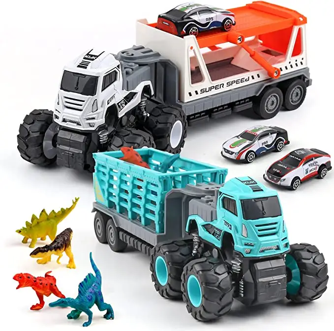 Mainan Truk Pengangkut Mobil Die Cast dengan Mainan Dinosaurus Set Mainan Truk untuk Anak-anak