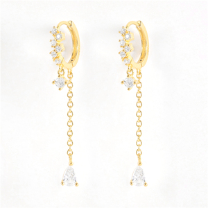 Boucles d'oreilles pendantes créatives ROXI en argent sterling 925 plaqué or 18 carats avec zircon et chaîne à pampilles, idéales pour mariage - Product Image 1