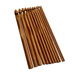 Nature wooden color 12pcs 6 in Bamboo Crochet Hooks Needle Knitting Hooks Weave Yarn 3 to 10 mm Diameters