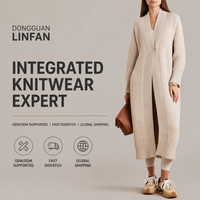 Cardigan long élégant beige pour femme, en maille côtelée verticale, ouvert sur le devant, pull ample et confortable pour l'hiver