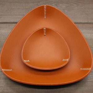 Handmade pure leather <b>storage</b> tray, triangular table mat <b>storage</b> box, craft gift, key box, <b>remote</b> <b>control</b> <b>storage</b> box, - Product Image 2