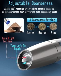 Battery Charge <b>Pepper</b> Mill Researchable Adjustable Coarseness Gravity Salt and <b>Pepper</b> Set with LED Light - Product Image 2
