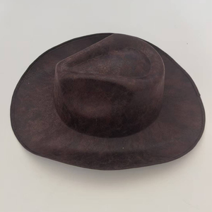 Chapeau de cowboy occidental noir à large bord en simili cuir unisexe, chapeau de protection solaire de style rétro - Product Image 2