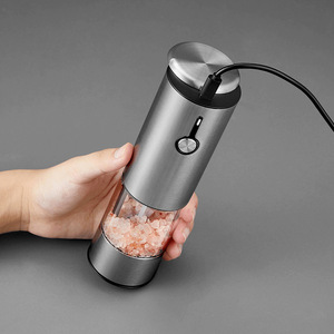 Electric Pepper And Salt Grinder Stainless Steel USB Charging Push Button Automatic For Home Use - Product Image 1
