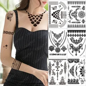 Искусственное ожерелье, татуировки для тела на руку, шею, временная водостойкая хна, Женская Татуировка-наклейка