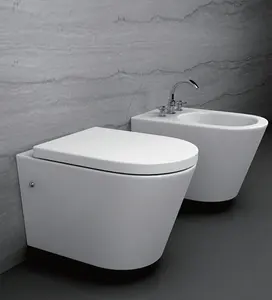 Toilette murale blanche brillante AXENT Toilette une pièce Couvre-siège à fermeture douce Cuvette de toilette silencieuse à double chasse