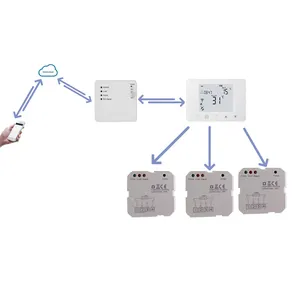 Termostato de aquecimento com tela de toque digital programável RF sem fio para caldeira a gás transmissão de longa distância Um controla muitos