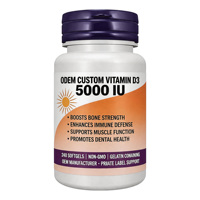 Compléments Alimentaires OEM Vitamine D-3 5000 UI Haute Puissance Améliore la Mémoire et le Sommeil 240 Capsules Molles Sans OGM