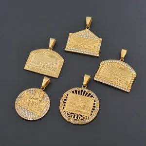 2022 new product Golden The last supper Square Shape Rhinestone Shining Jewelry Stainless Steel Pendant the last supper pendant