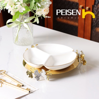 Plateau à biscuits en forme de papillon en céramique à 3 compartiments avec motif personnalisable