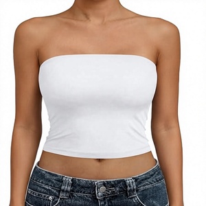 Top Corto de Punto Blanco sin Tirantes para Mujer, Informal, Transpirable, de Color Sólido, para Uso Diario en Primavera y Verano - Product Image 1